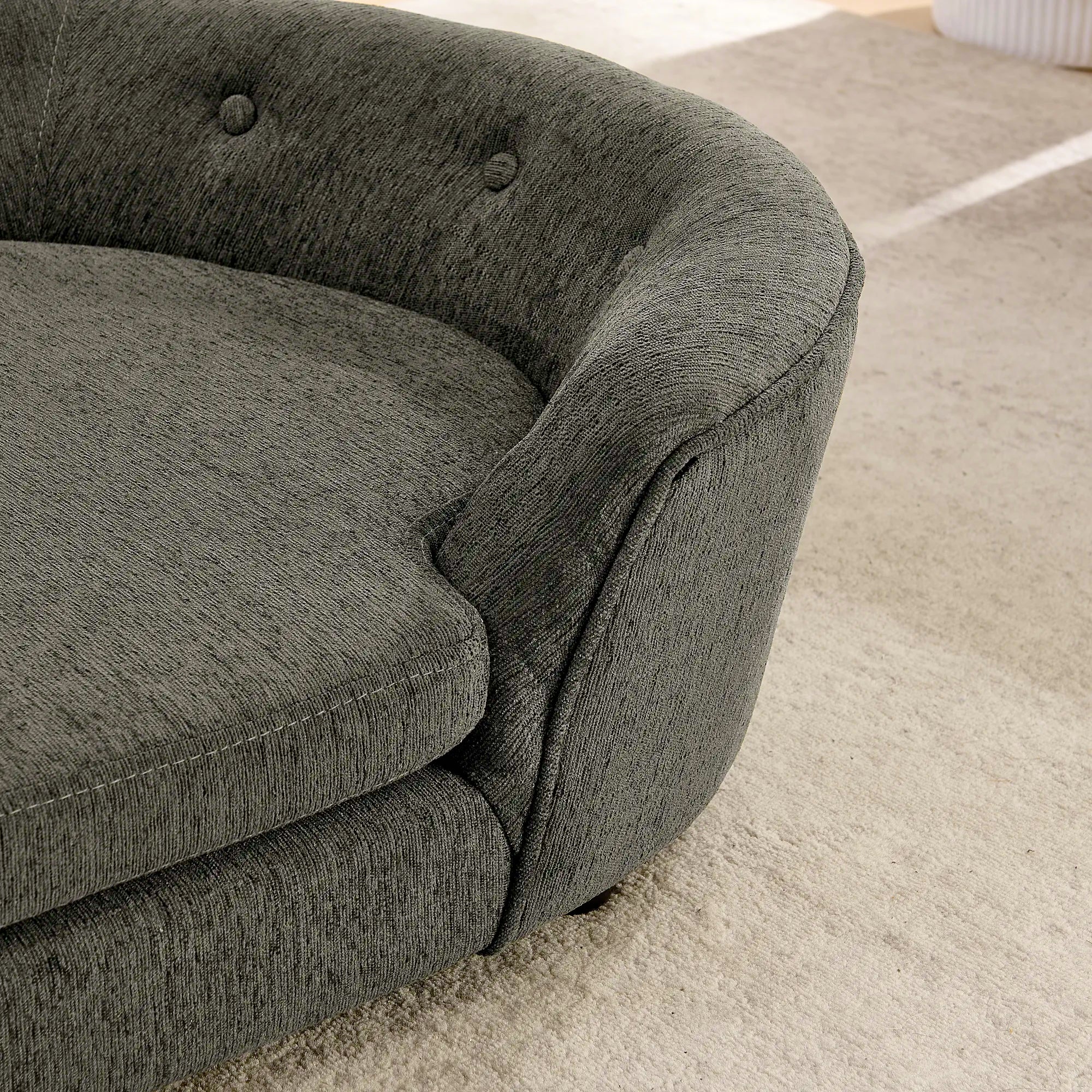 OVERSIZED Size Oval Semi-Enclosed Dog Sofa - Durable Linen Material, Button-Tufted Backrest, High-Center Low-Sides Support & Plush Comfort-Dark Gray