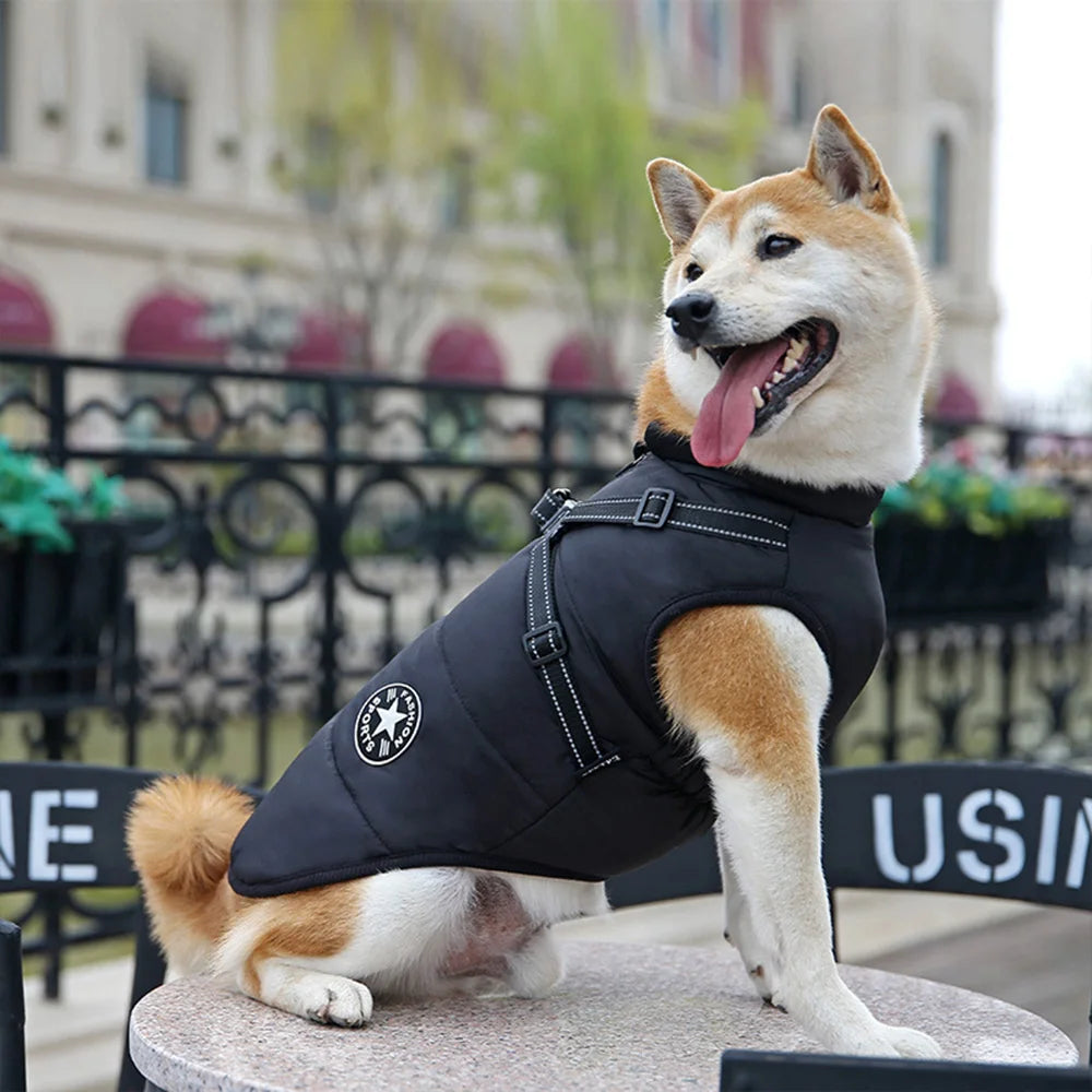 Waterproof Dog Jacket Vest with Reflective Harness Winter Pet Clothes for Small Medium Dogs Shiba Inu Doberman Outdoor Jackets