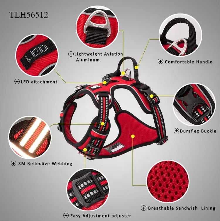 Truelove Pet harness Fashionable Nylon Durable Dog Harness Reflective Breathable Padded Training Vest Luxury Pet Accessories