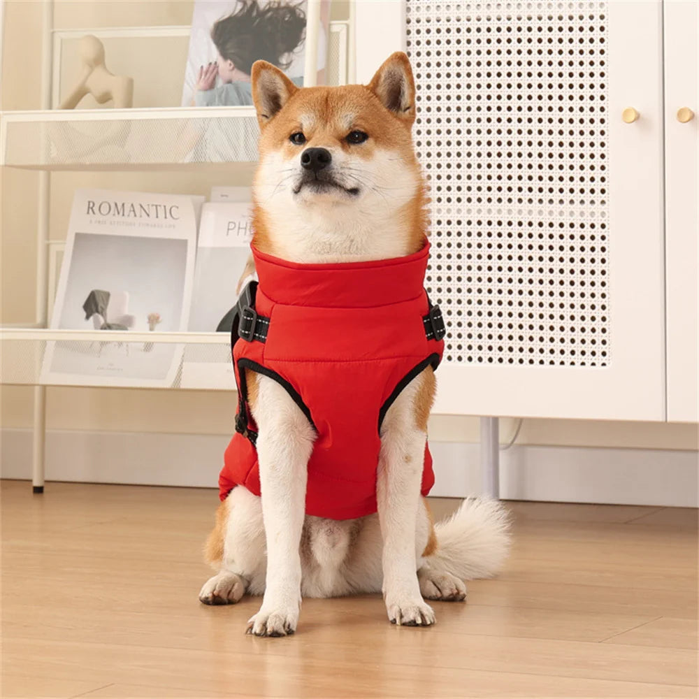 Waterproof Dog Jacket Vest with Reflective Harness Winter Pet Clothes for Small Medium Dogs Shiba Inu Doberman Outdoor Jackets
