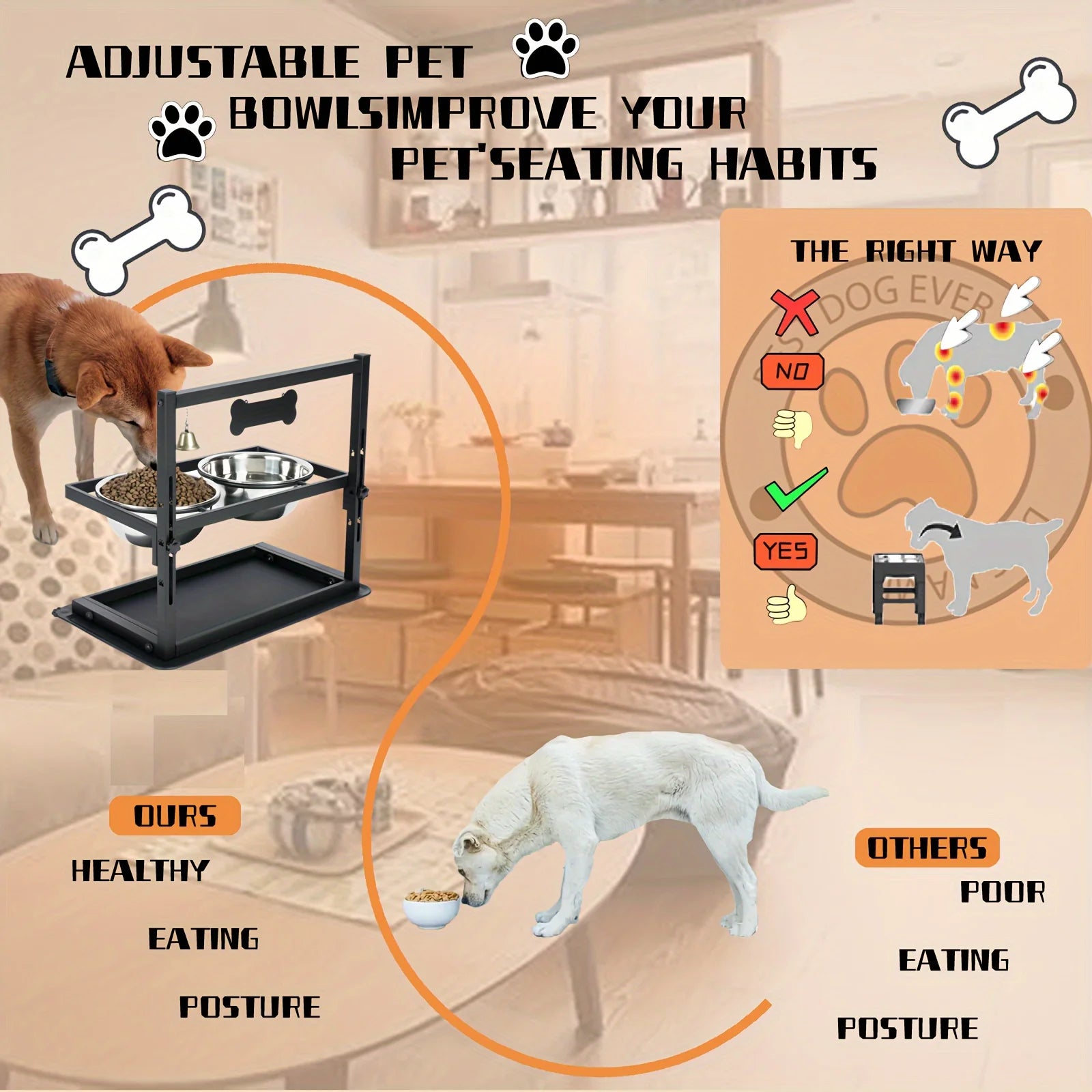 Adjustable Elevated Dog Bowl Raised Dog Bowl Rack for Large and Medium Dogs Dog Bowls Are Elevated with Two Dog Food Bowls