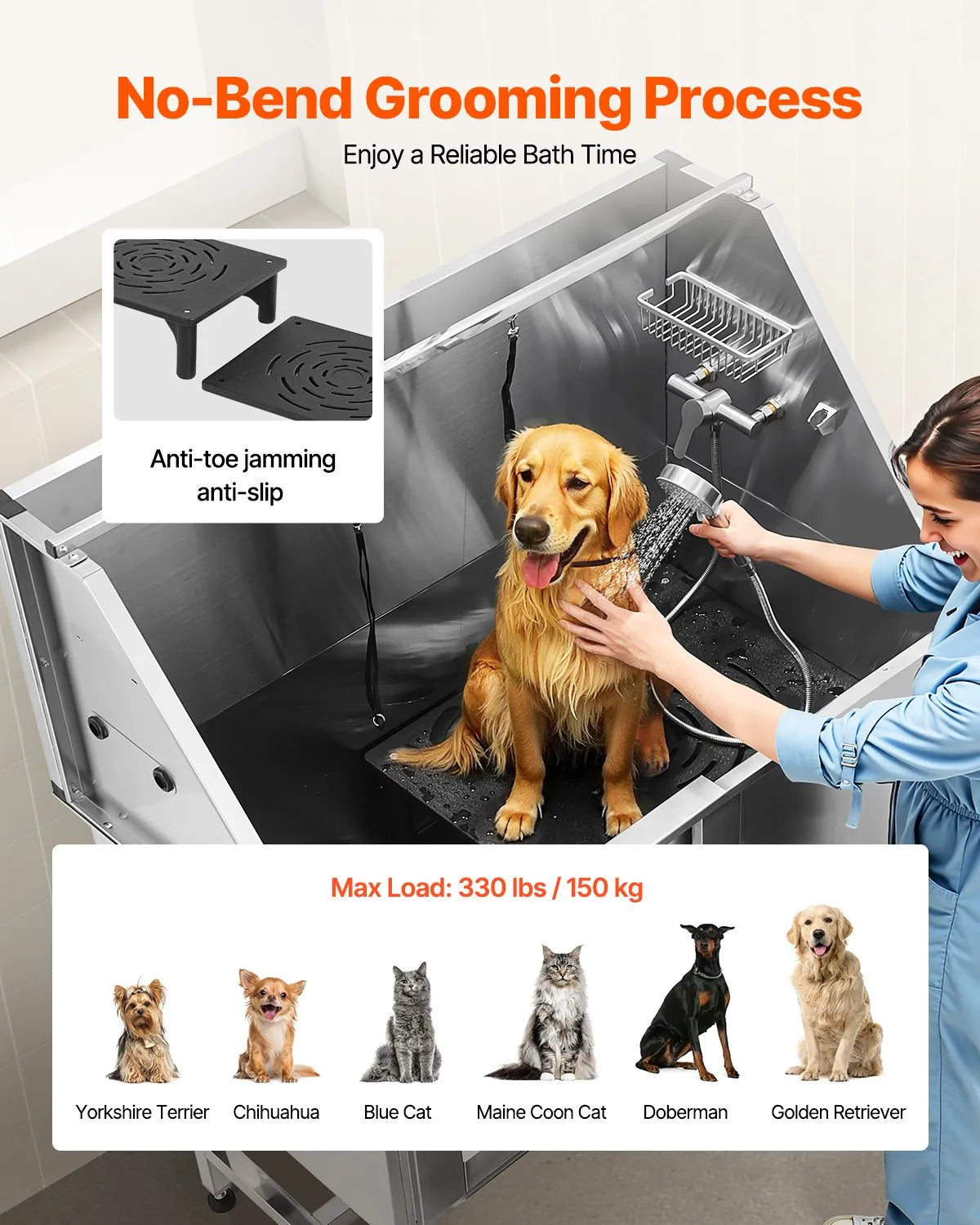50 Inch Dog Grooming Bath Tub Stainless Steel W Stairs Water Filter Left