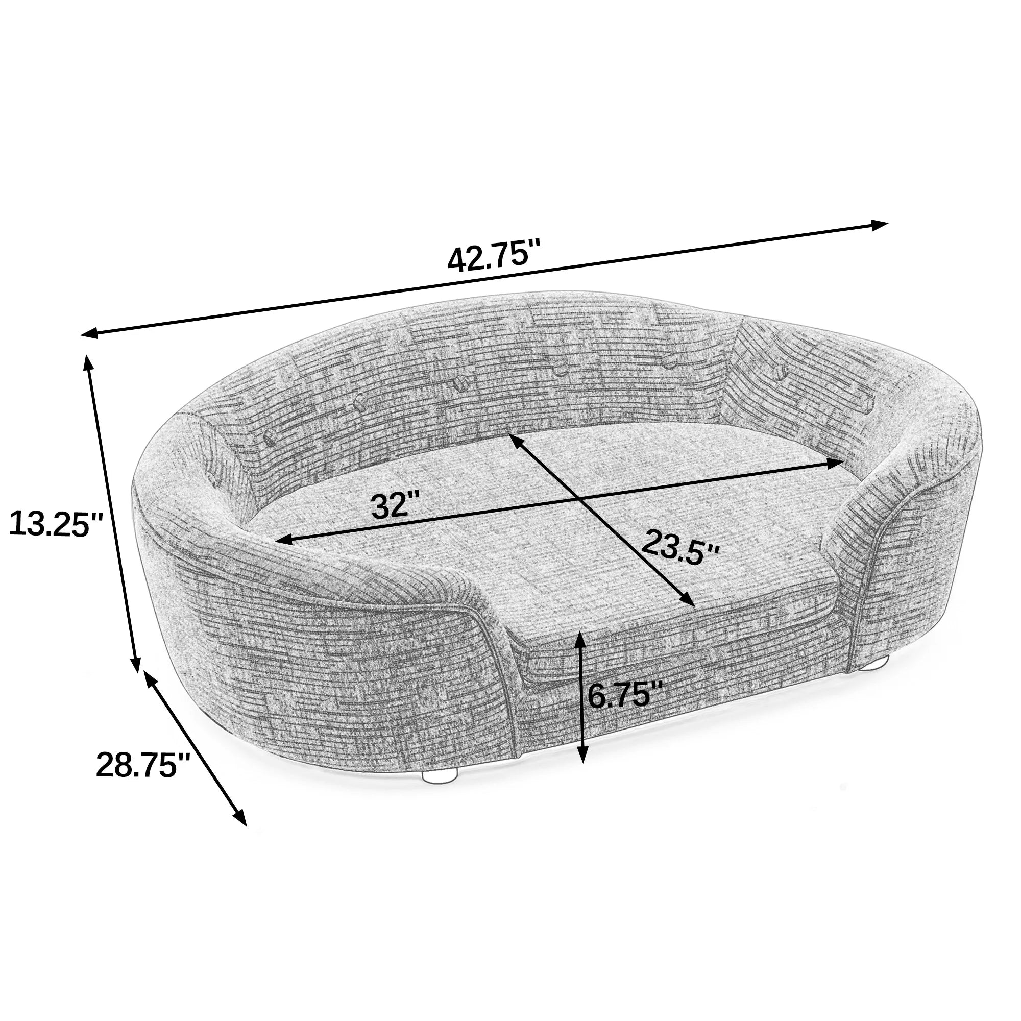 OVERSIZED Size Oval Semi-Enclosed Dog Sofa - Durable Linen Material, Button-Tufted Backrest, High-Center Low-Sides Support & Plush Comfort-Dark Gray